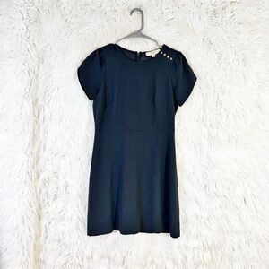 LOFT Women's Gray Shift Dress 4P Mini Buttoned Shoulder Tulip Sleeve Back Zip